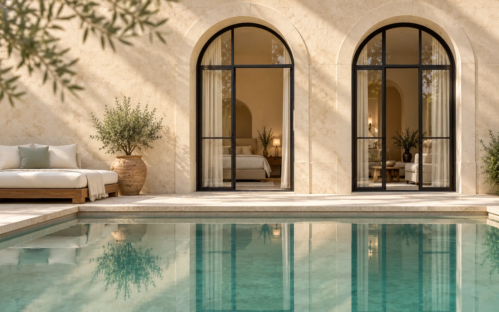 Courtyard pool under an olive tree